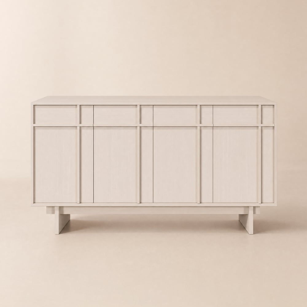 Panvyr Mid Century 60" Whitewash Wood Sideboard with Storage & Adjustable Shelves window image