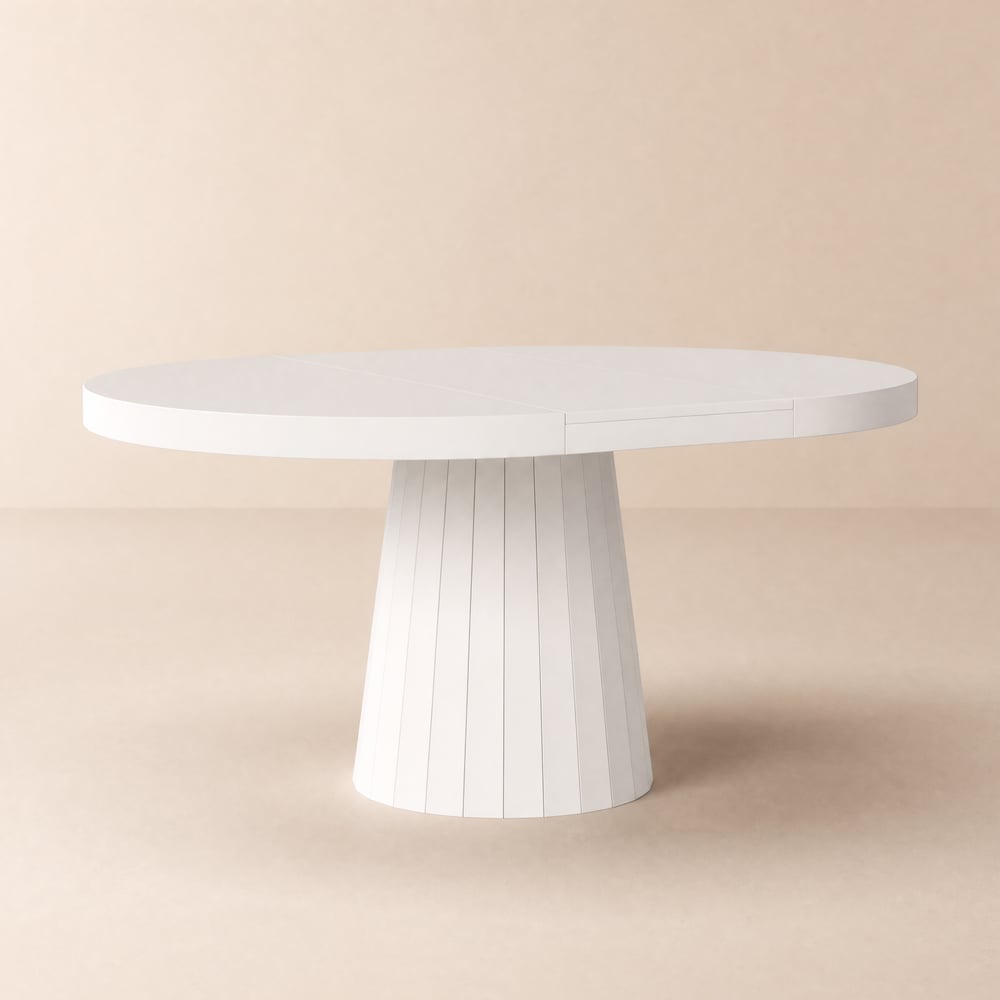 Japandi 100 - 140 cm Extendable Round-to-Oval Wood Dining Table–Warm White, Seats 4-6 window image