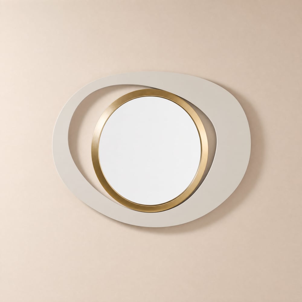 Modern 26" x 35" White & Gold Abstract Geometry Wall Mirror Decor Living Room Bedroom window image