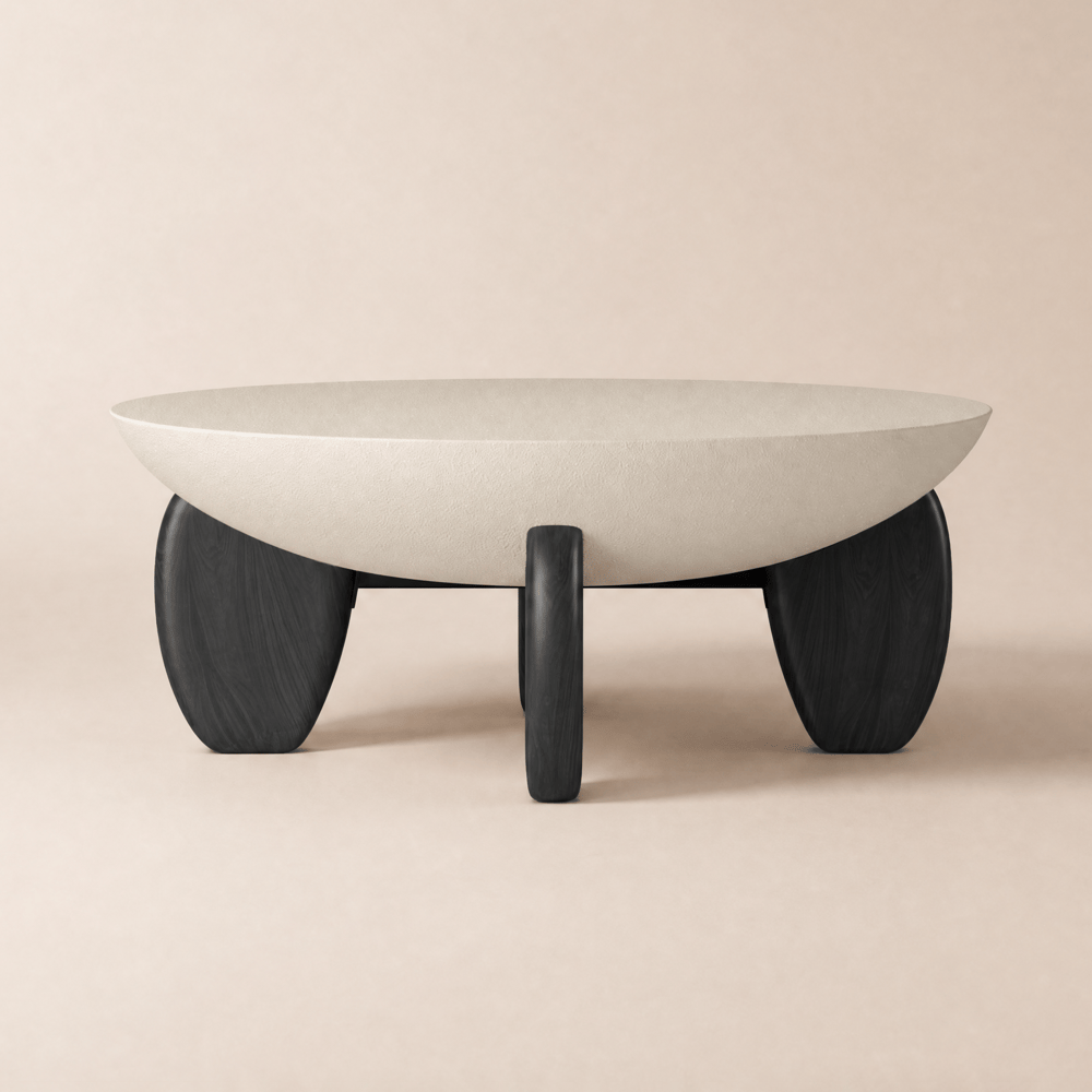 Curva 37" Round Concrete-Look Fiberglass Coffee Table with Wood Legs window image