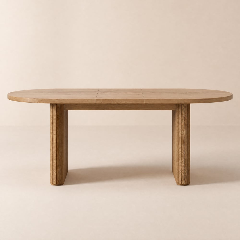 Fluve 160 - 200 cm Extendable Oval Natural Dining Table Butterfly Leaf, Seats 4-6 window image