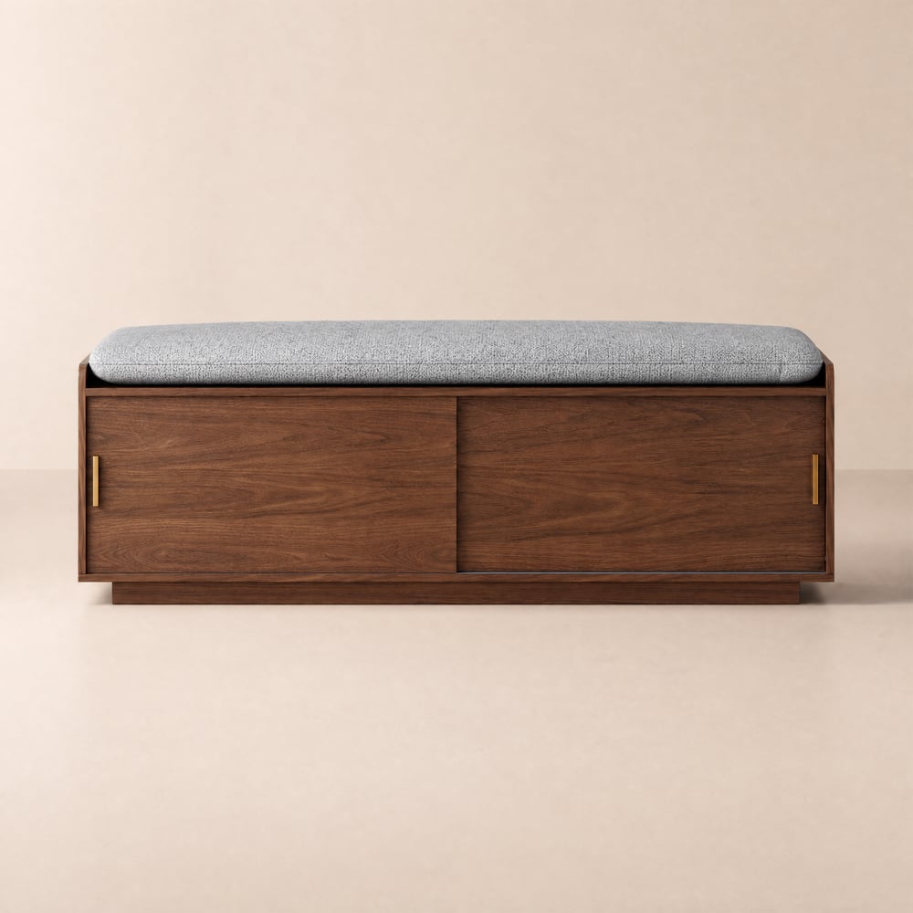 Walnut Shoe Storage Bench with Cushion window image