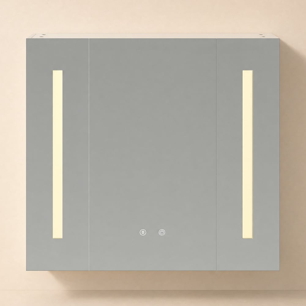 80 cm Modern Wall-mounted LED Bathroom Medicine Cabinet Vanity Mirror with Storage window image
