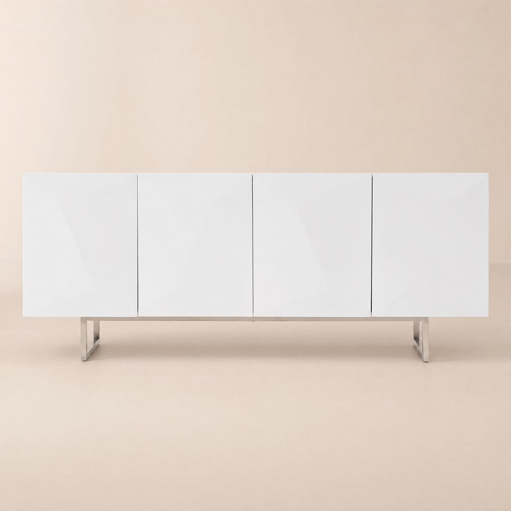 Modern 71" Glossy White Wood Sideboard with Cabinets & Adjustable Shelves window image