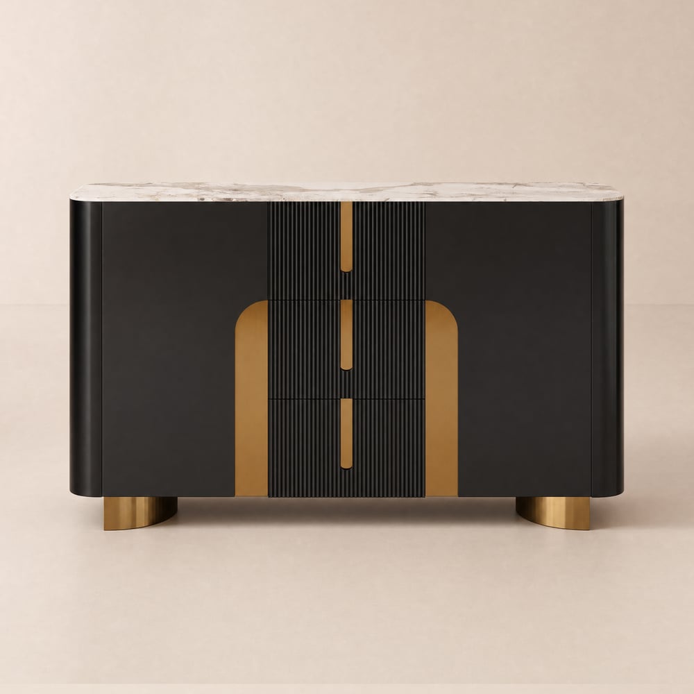 Artis Modern Matte Black 59"W Sintered Stone Sideboard 3 Drawers Kitchen Buffet Table window image