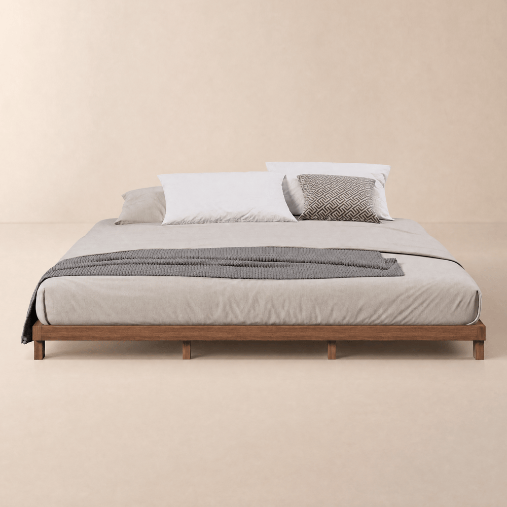 Japanese Style King Floor Wood Bed in Walnut window image