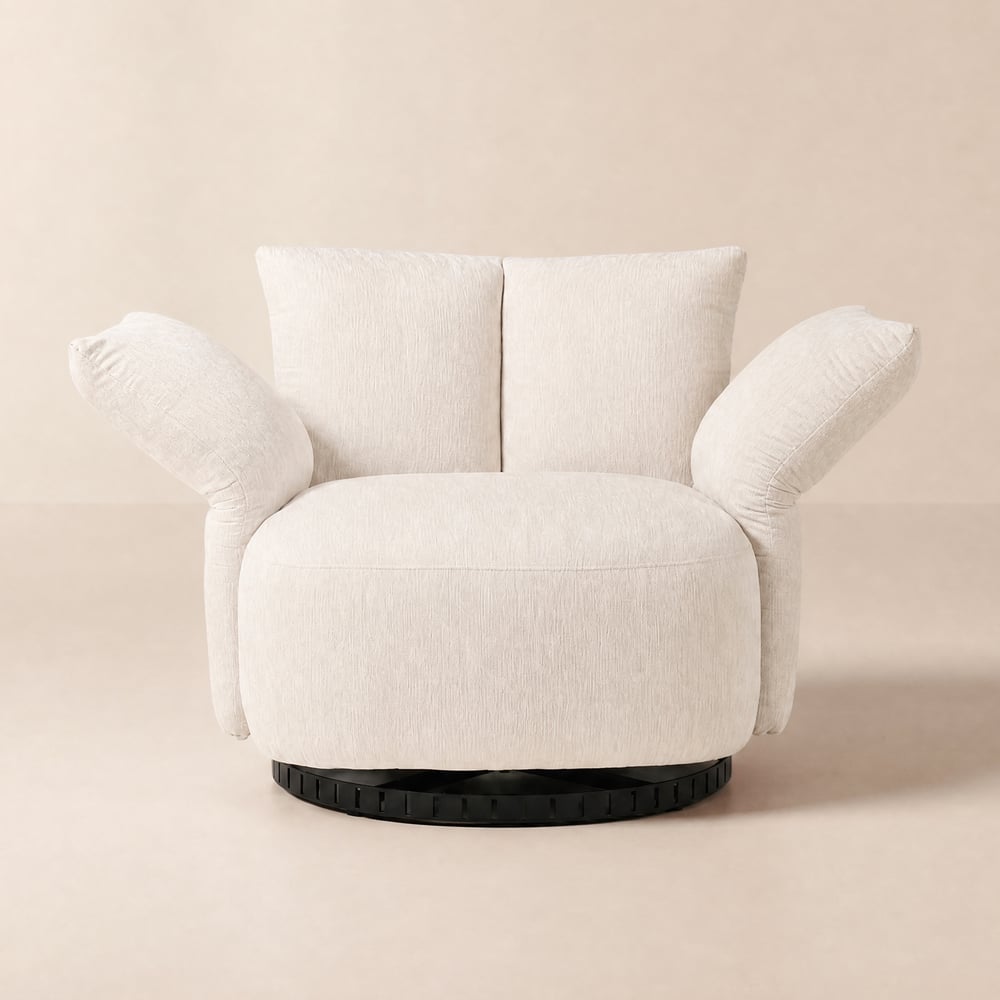 Performance Chenille Swivel Accent Chair with Adjustable Armrest window image