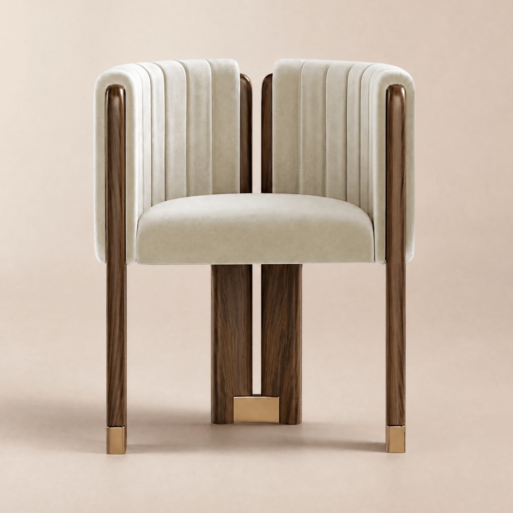 Velvet Upholstered Channel Tufted Barrel Accent Chair with Wooden Legs window image
