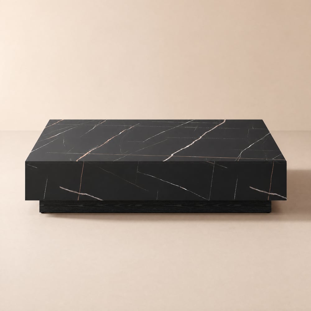Table basse carrée moderne en pierre frittée de 99 cm avec 2 tiroirs image de fenêtre
