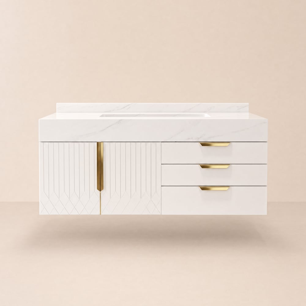 Aro 59" Freestanding Double Bathroom Vanity with Sink, Sintered Stone Top window image