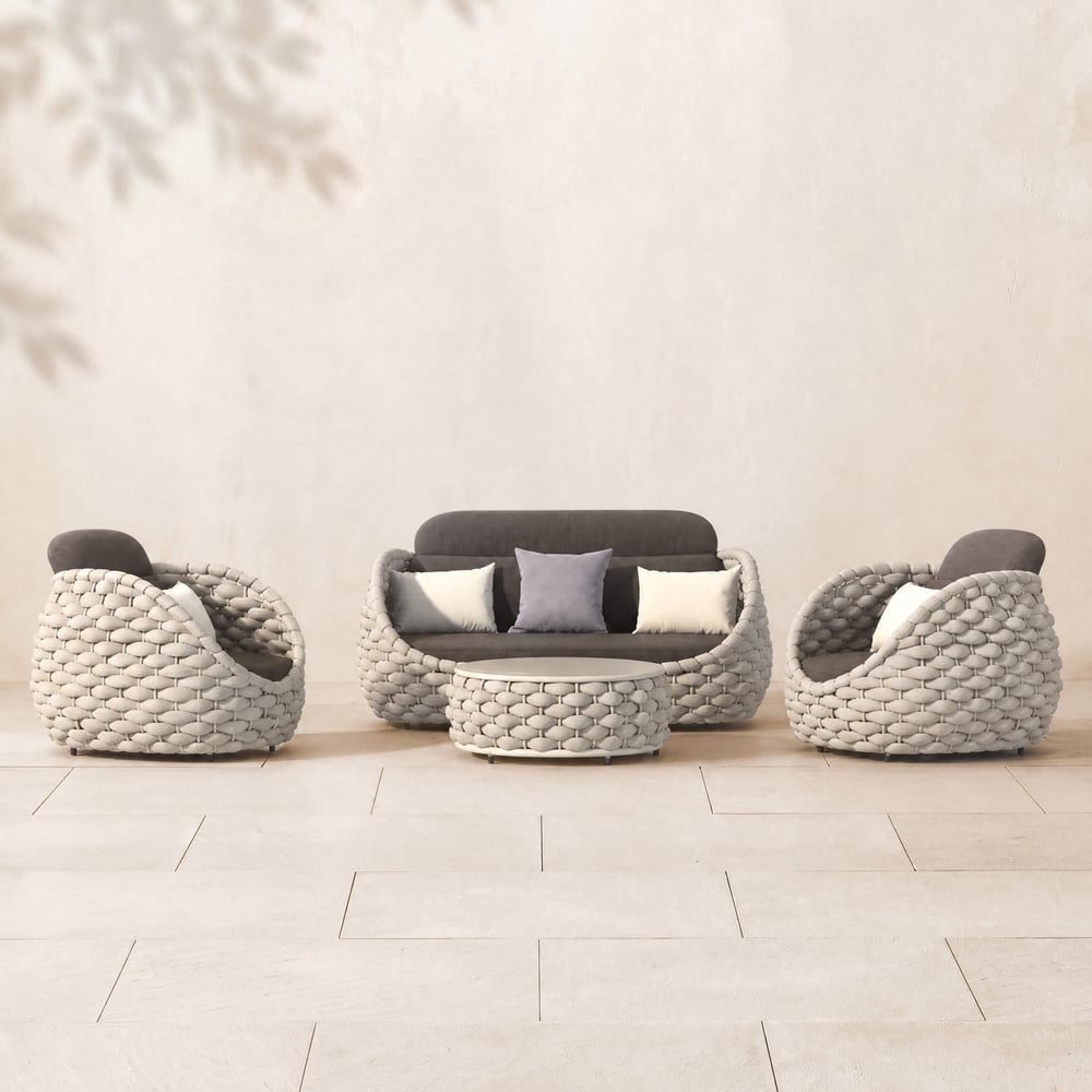 Cocaro 4-Piece Outdoor Rope Weave Sofa Set with Coffee Table in Gray window image