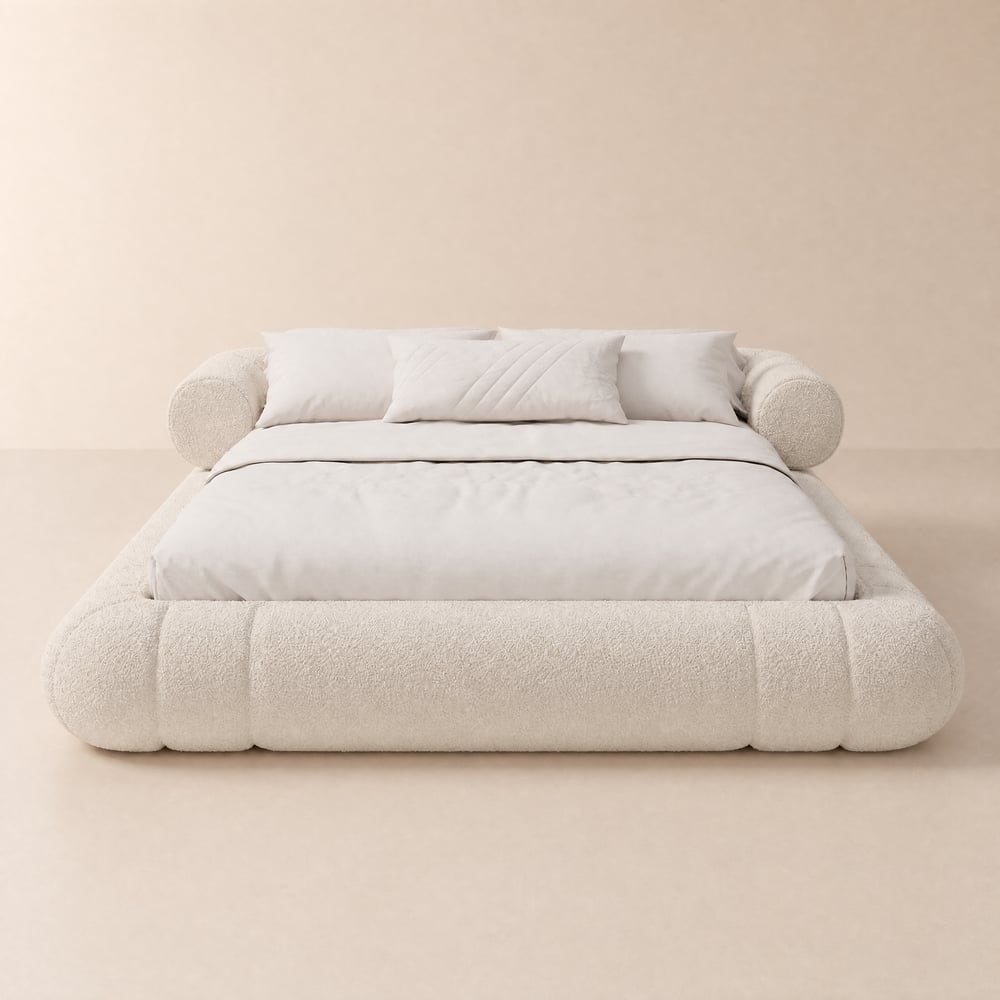Queen Size Boucle Upholstered Cloud Floor Bed Frame window image