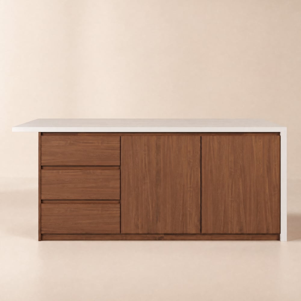 Modern 72" Matte Sintered Stone Kitchen Island with Storage, Walnut window image