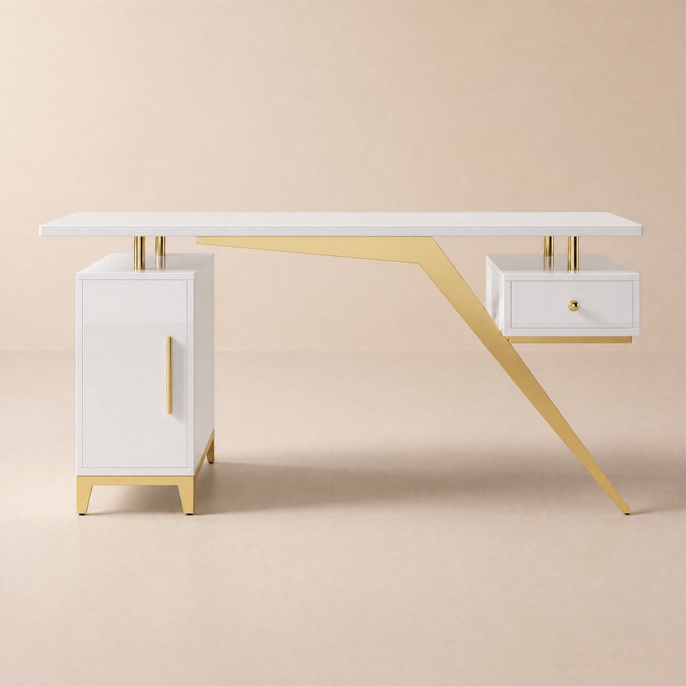 Bureau de direction rectangulaire blanc moderne Hungled de 55 pouces avec meuble de rangement image de fenêtre