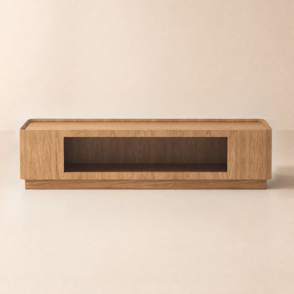 201 cm Puerta de Cristal Natural Mueble TV con Almacenamiento y LED Imagen de ventana