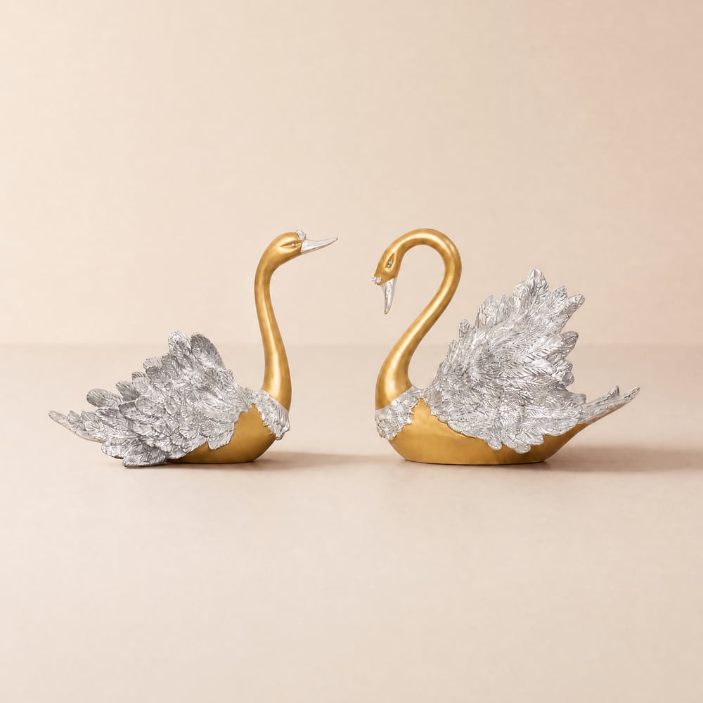2-Piece Resin Swan Figurines – Elegant Gold Swan Decorative Storage Set window image