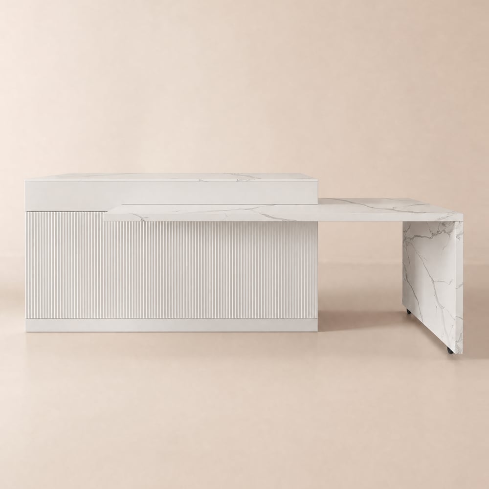 Modern 205 - 270 cm Extendable Marble Pattern Kitchen Island with Doors & Drawers, White window image