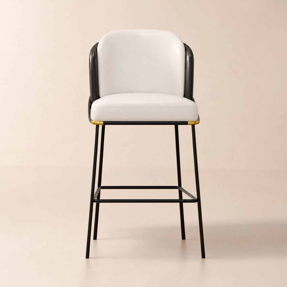 Tabouret de plan de travail Linenic noir en cuir PU rembourré, 1 pièce image de fenêtre