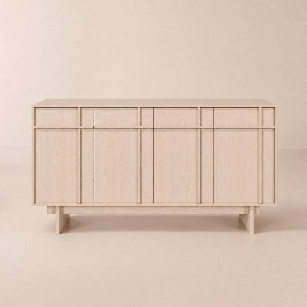 Panvyr Mid Century 60" Natural Wood Sideboard with Storage & Adjustable Shelves window image