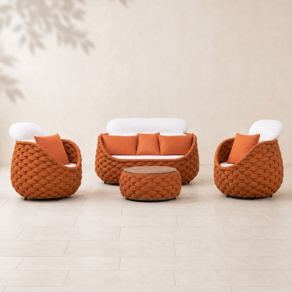 Cocaro 4-Piece Garden Rope Weave Sofa Set with Coffee Table in Orange window image