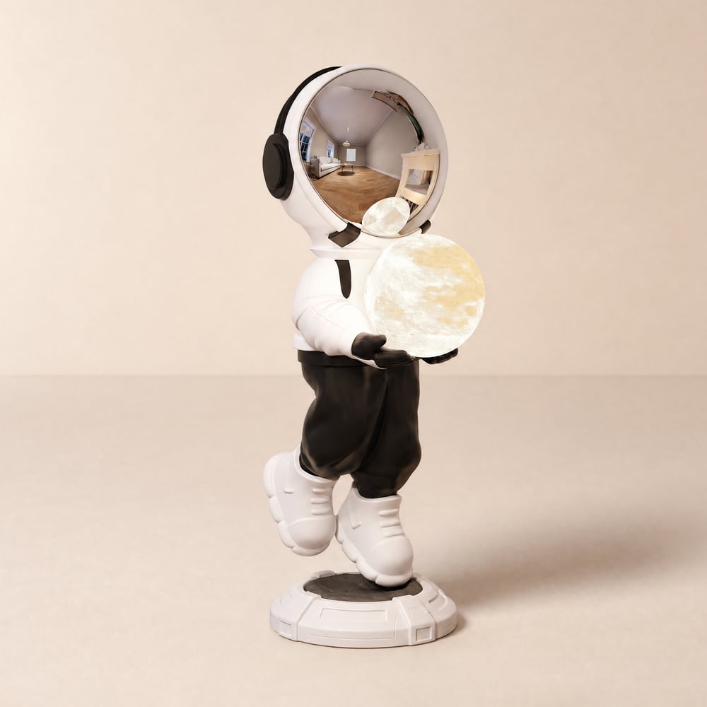 Estatuilla de suelo de astronauta de 28,8 pulgadas para decoración artística con lámpara de bola y carga USB Imagen de ventana