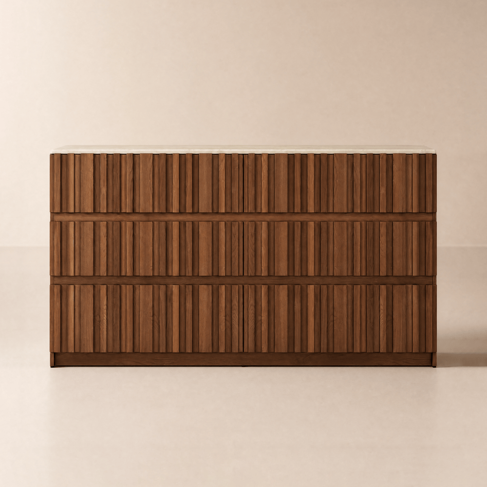 Aura 59" Walnut Sintered Stone 6-Drawer Dresser with Lighting window image