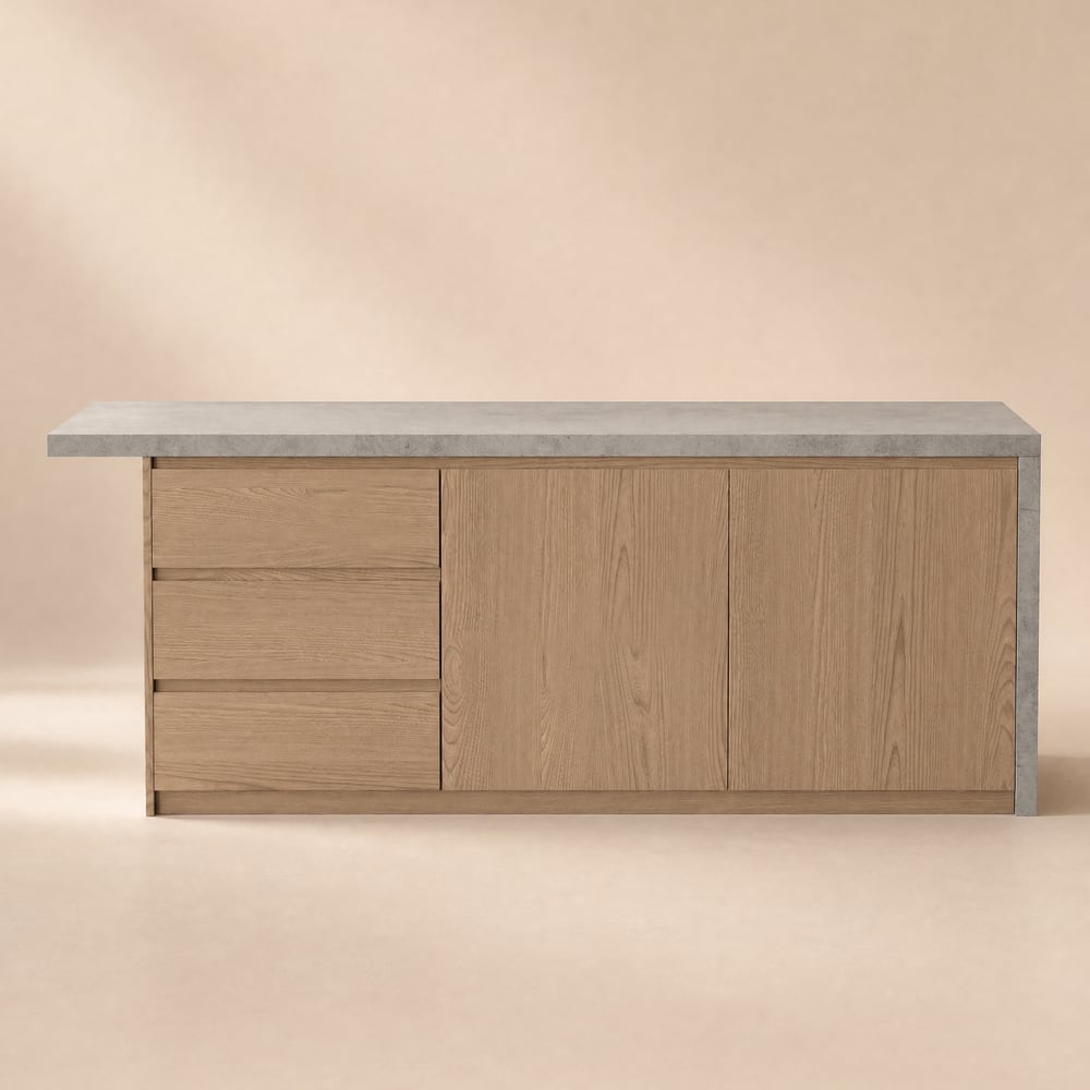 Japandi 183 cm Wood Kitchen Island with Storage, Concrete Grey & Natural window image