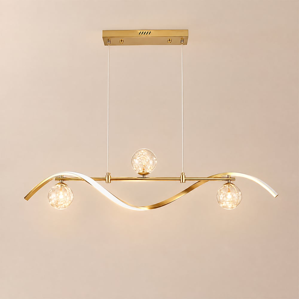 4-Light LED Linear Kitchen Island Lighting in Gold with Glass Globe Shade Dimmable window image
