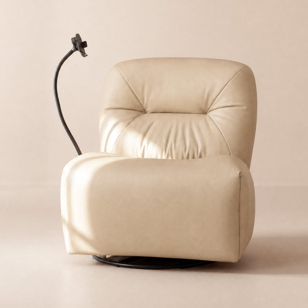 Fauteuil inclinable pivotant et à bascule électrique en cuir véritable avec support de téléphone image de fenêtre