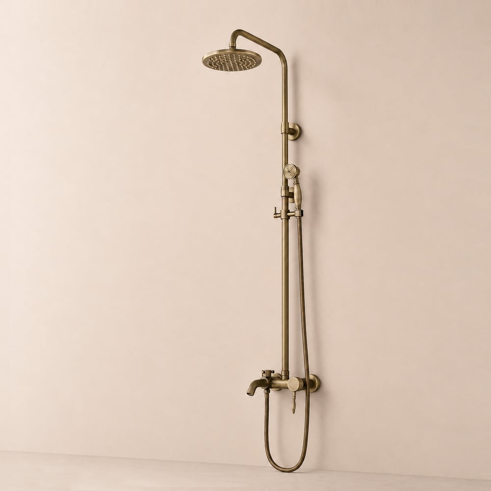 Classique Douche à Pluie Set de Douche Douchette avec Robinet de Remplissage de Baignoire Levier Simple en Laiton Solide Bronze image de fenêtre