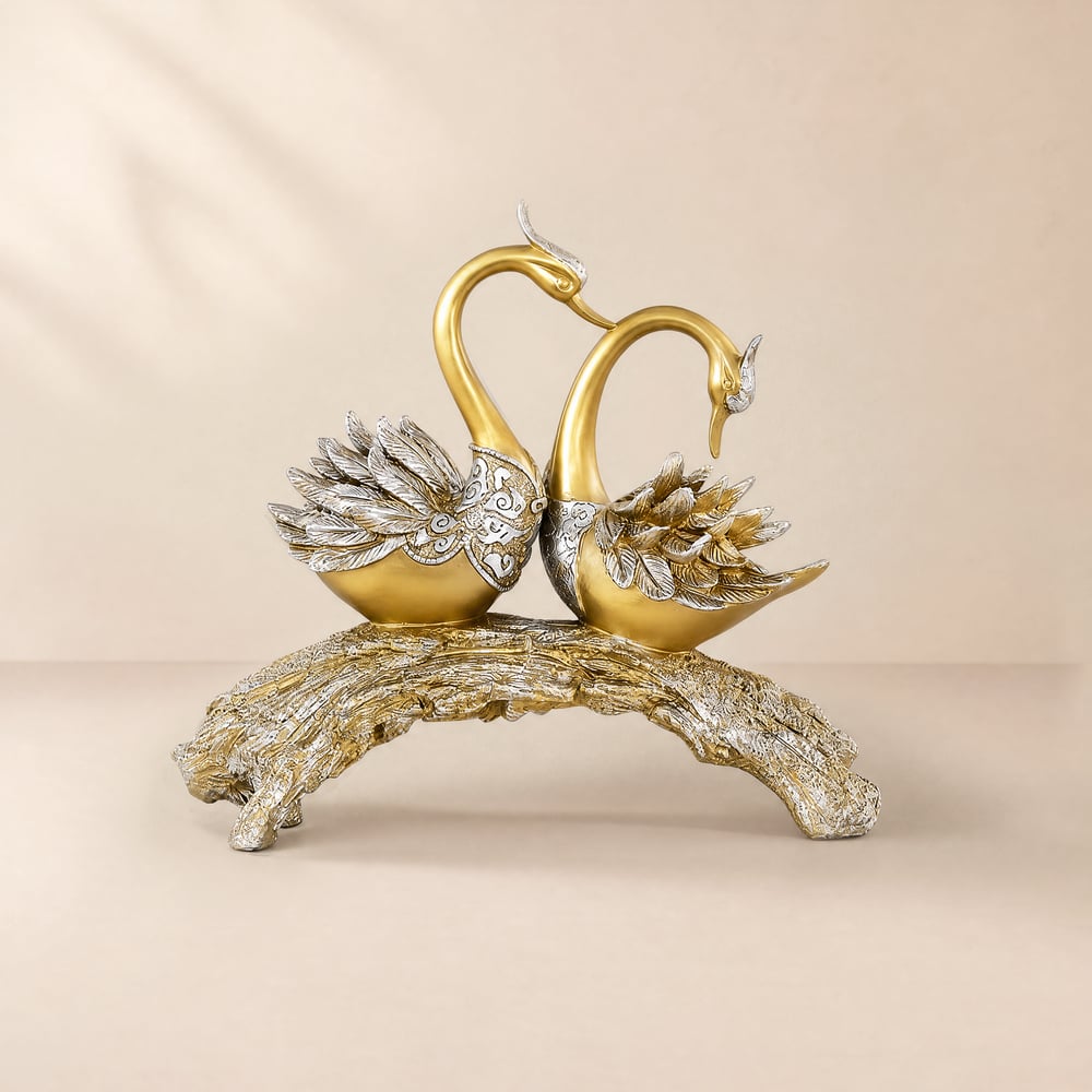 360mm Gold Modern Simulation Couple Swan Sculpture Art Ornament Home Table Statue Decor window image