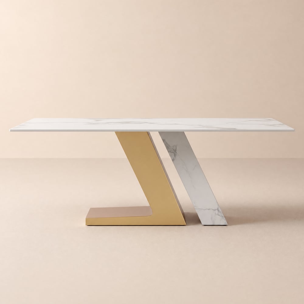 Silexa 71" Rectangular Glossy Sintered Stone Dining Table, Seats 6 window image