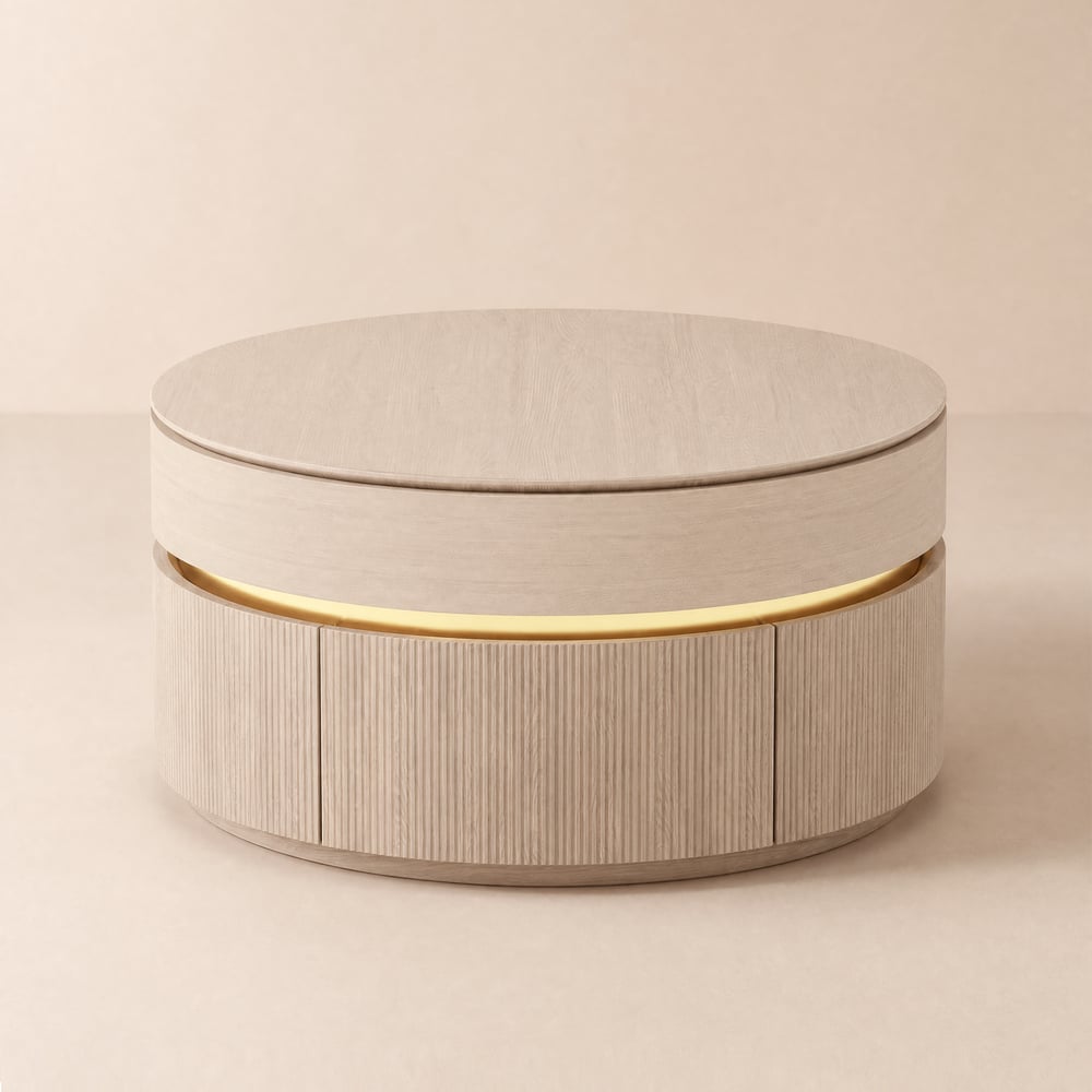 32" Fluted Lift-Top Round Coffee Table with 2 Drawers window image