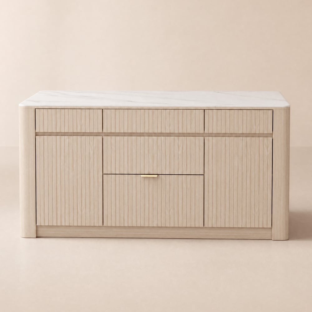 Mid-Century Modern 72" Glossy Sintered Stone Top Kitchen Island with Drawers, Whitewash window image