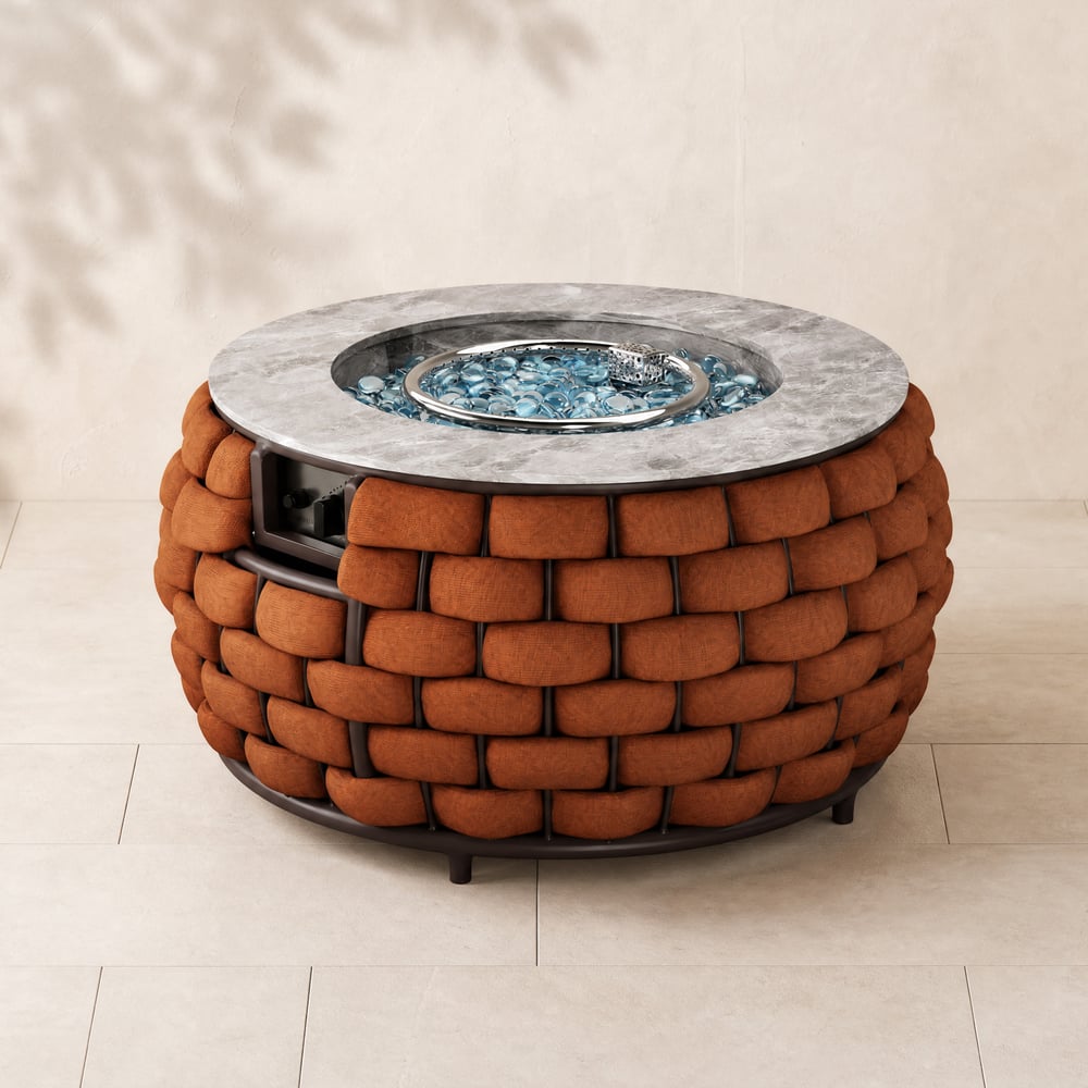 Foyer rond au propane sans fumée Cocaro Weave en orange image de fenêtre