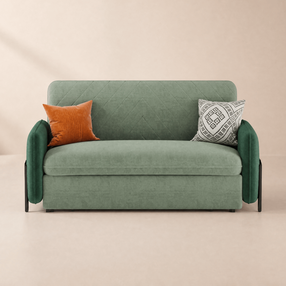 170 cm 2-Seater Green Velvet Convertible Sleeper Sofa with Storage & Pillows window image