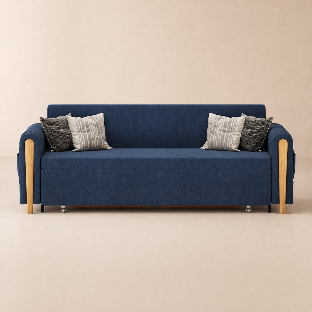 210 cm Queen 3-Seater Linen Convertible Sleeper Sofa window image