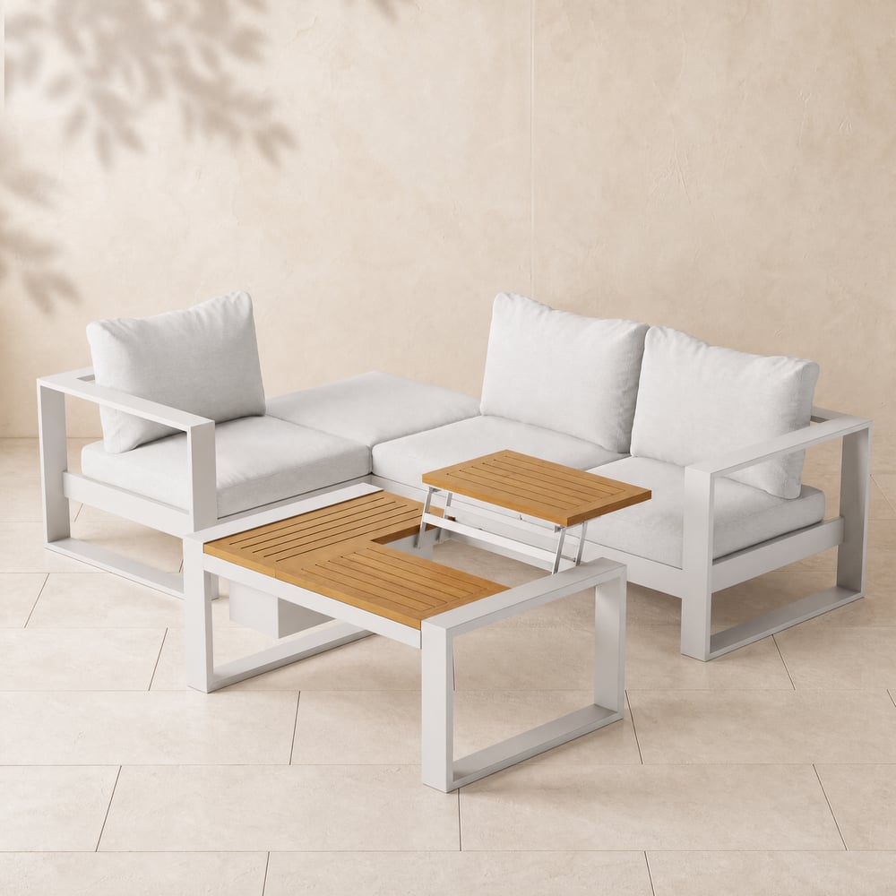 Slatera 4-Pieces Modular Outdoor Sofa Set Aluminium & Acacia for 4 Person in Light Grey window image