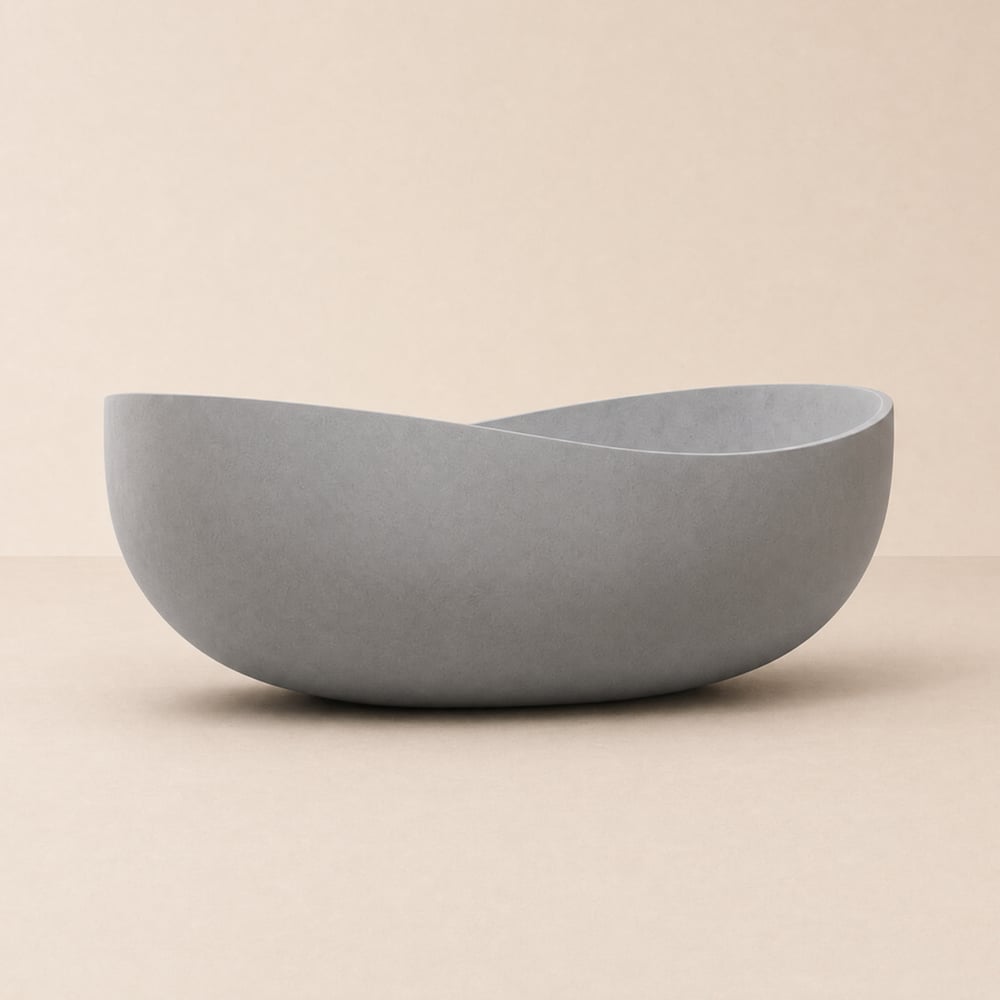 1600mm Industrial Concrete Soaking Bath Oval Cement Freestanding Bathtub in Grey window image