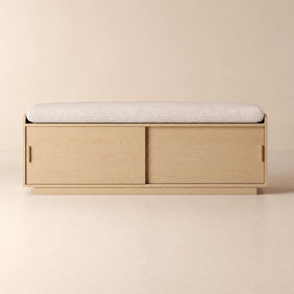 Wooden Shoe Storage Bench with Cushion window image
