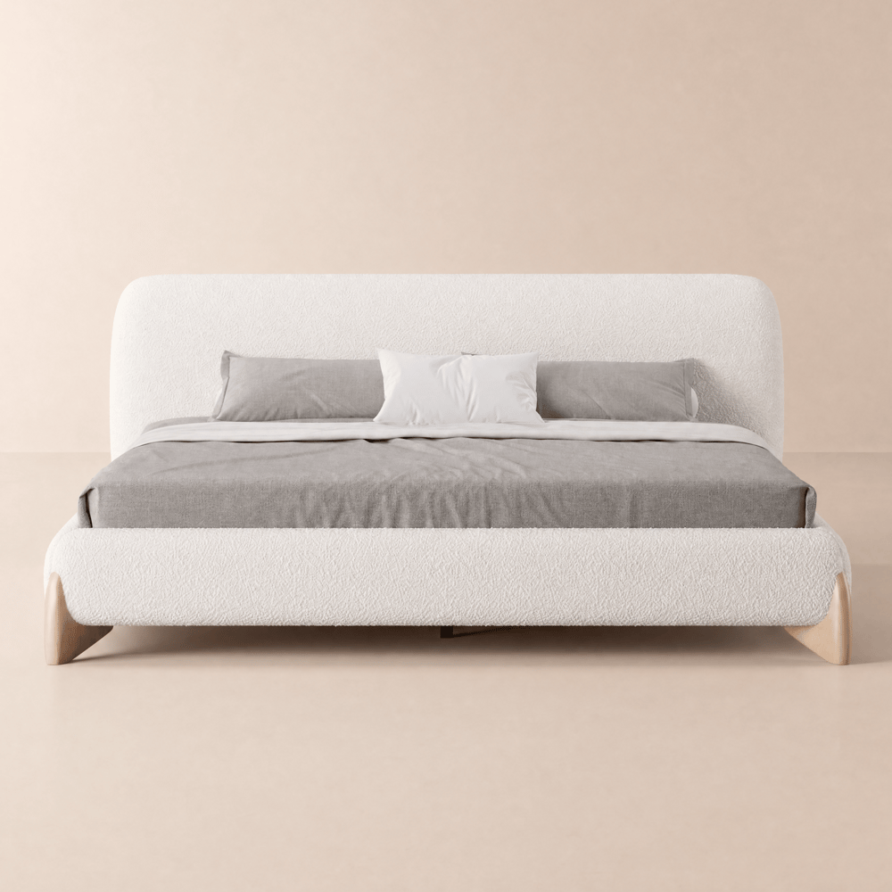 Curva Cal King Boucle Upholstered Platform Bed with Natural Legs window image