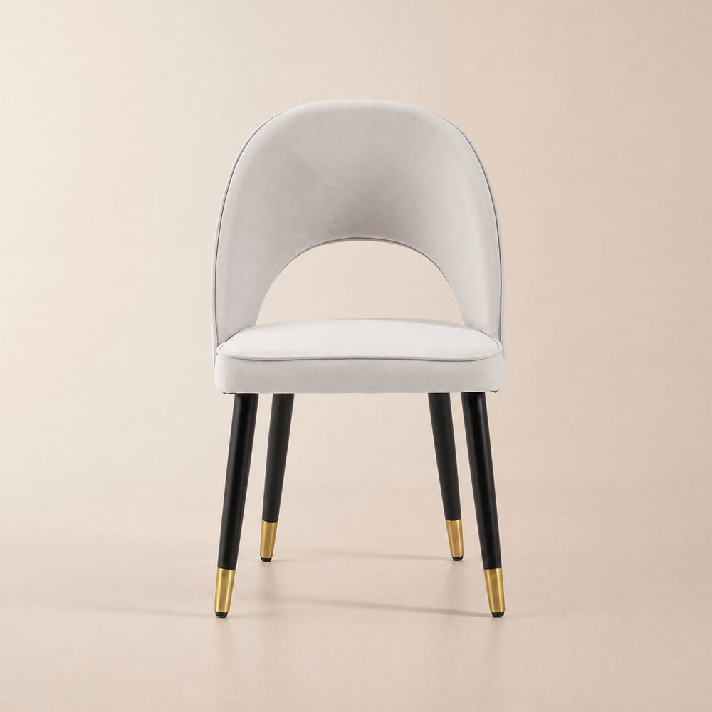 Chaises de salle à manger modernes gris clair en velours avec pieds en bois, Lot de 2 image de fenêtre