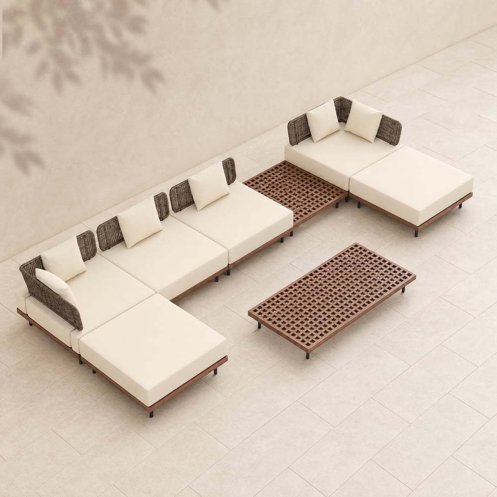 8-Pieces Teak Modular Outdoor & Patio Sectional Sofa Set with Coffee Table window image