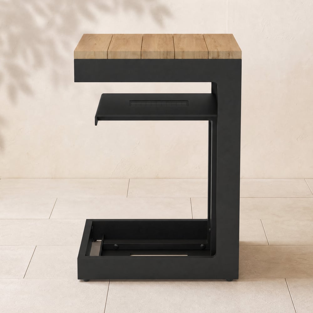 Tevara Outdoor Teak Aluminum Dark Gray Side Table with Solar Light (17") window image