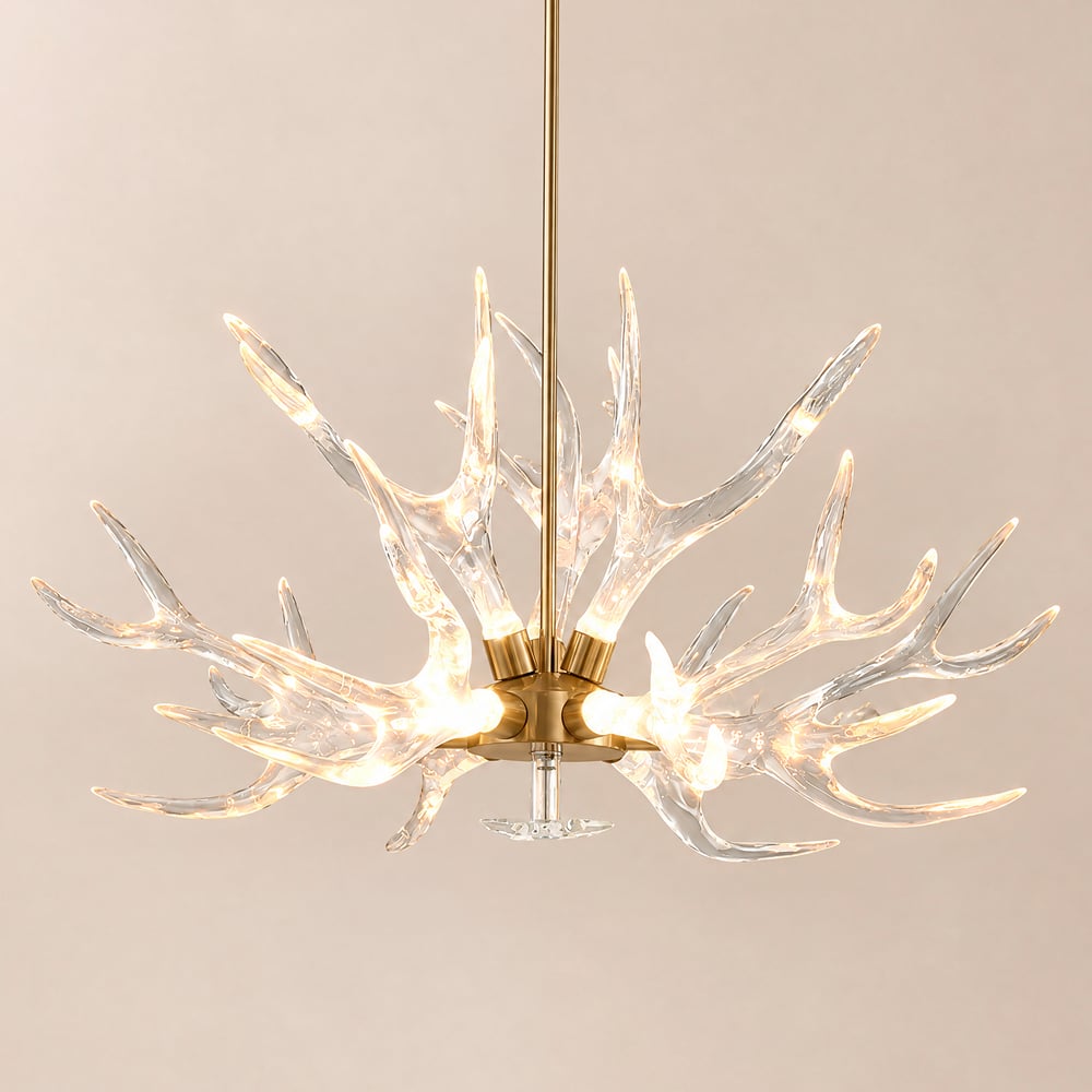 9-Light Resin Deer Horn Antler Ceiling Chandelier Lighting in Gold window image