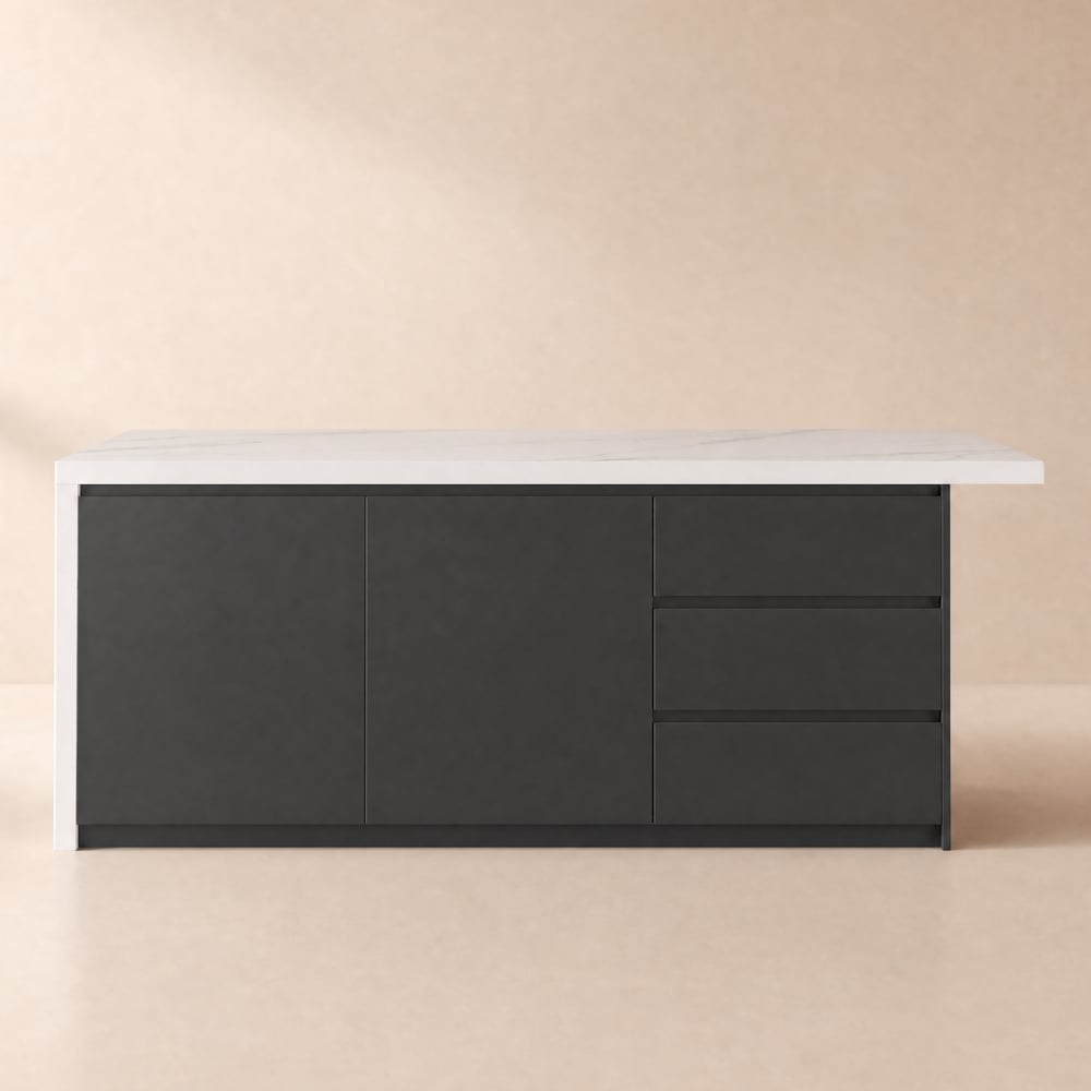 Modern 180 cm Wood Kitchen Island with Storage, White & Black window image