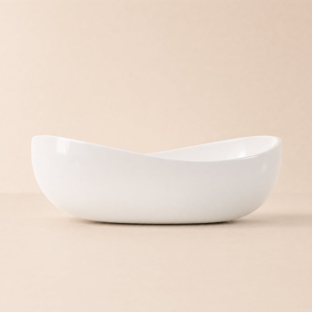 Bathroom Stone Resin Oval Counter Top Basin Glossy White with Pop Up Waste window image
