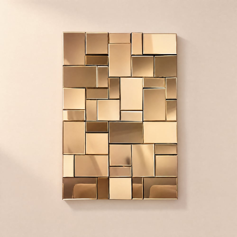 100 cm Brown Glass Wall Mirror Geometric Decorative Mirror Vertical & Horizontal Mounting window image