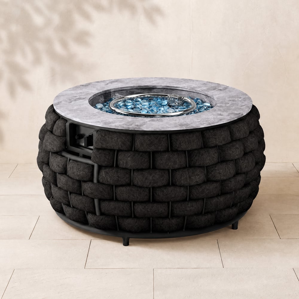 Table de foyer ronde sans fumée Cocaro Outdoor de 69 cm au propane, gris foncé image de fenêtre