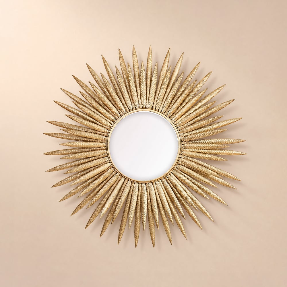 33.7" Luxury Creative Gold Sunburst Large Metal Wall Mirror Decor Art for Living Room window image